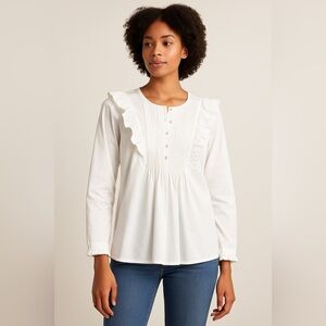 Joie White Ruffle Front Pintuck Blouse Size S